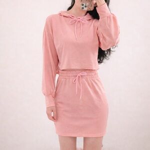 #030 | S M L | Cropped Hoodie & Skirt Set | Peach Pink | Drawstring